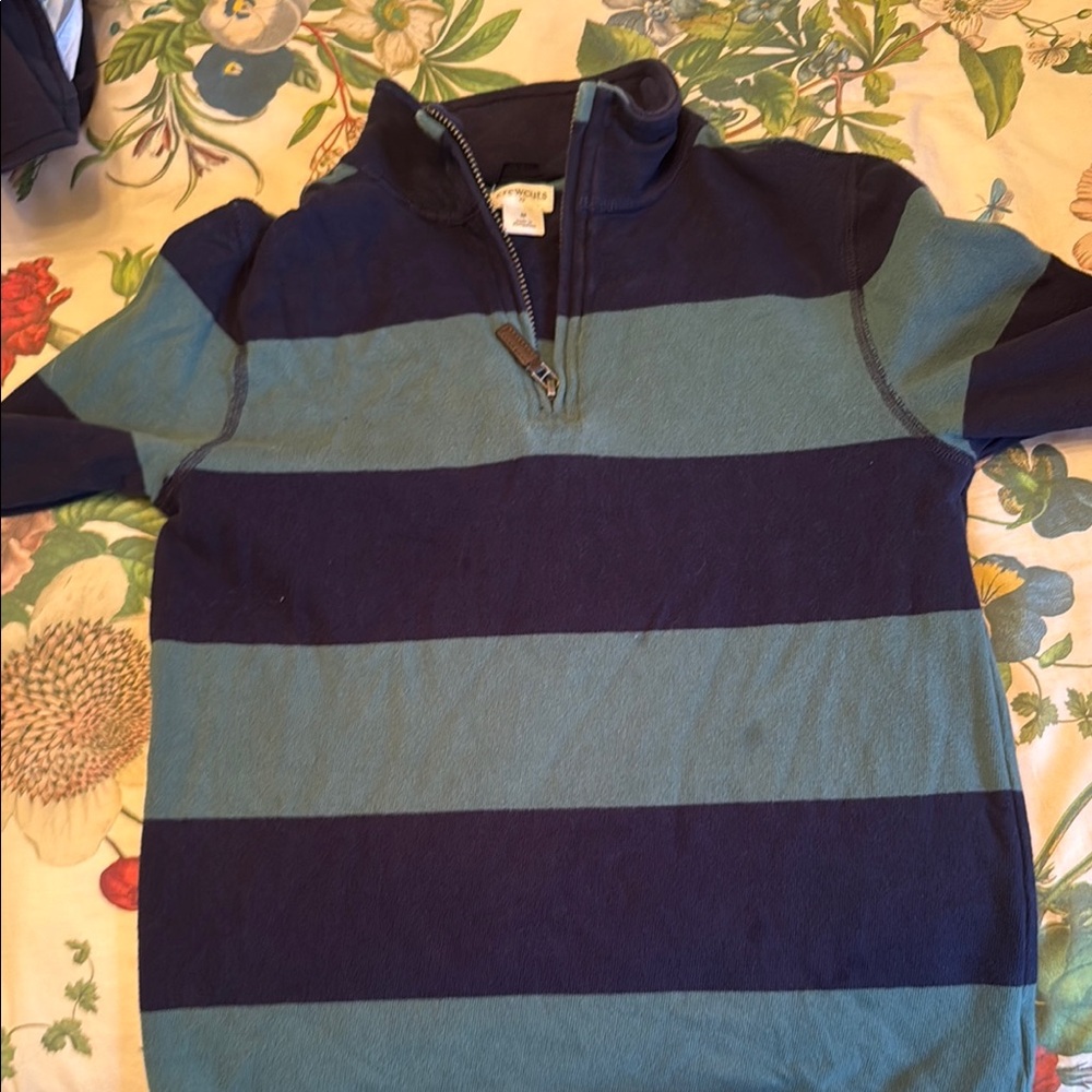 Crewcuts Kids Half-Zip Striped Sweatshirt - Navy and Teal